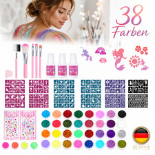 Tempor&auml;re Tattoos 150 Schablone Glitzertattoos Glitzer Tattoo Set 38 Farben
