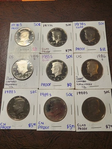 9x Kennedy Half Dollar Proof Lot S Mint Mixed Dates Clad Album Fillers