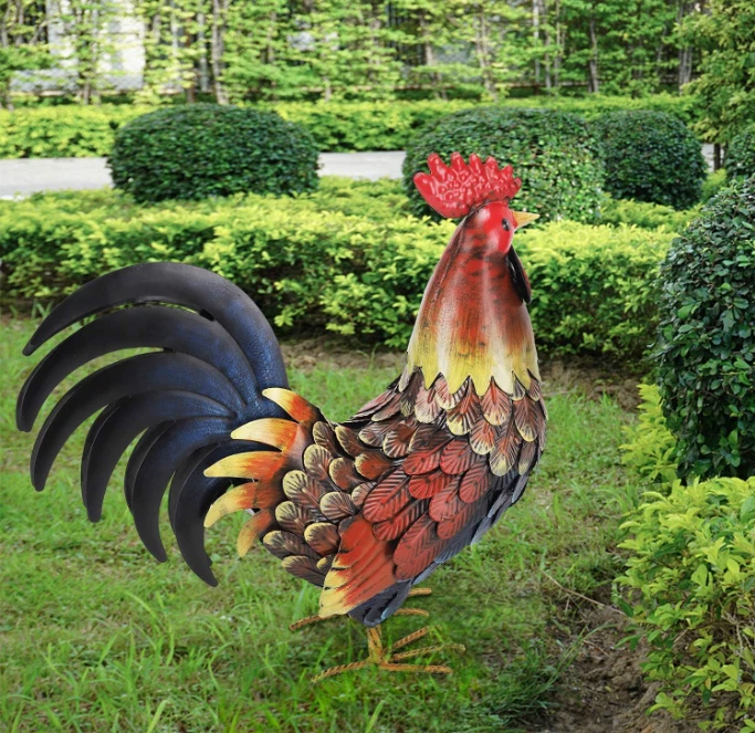 Rooster Garden Statue – Metal Chicken Yard Art Sculpture Outdoor Figurine - Image 3 of 4