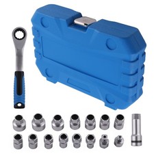 17x Socket Set Metric Hole Pass 3/8 1/2" Adaptors Ratchet 10-24mm Go Through CRV