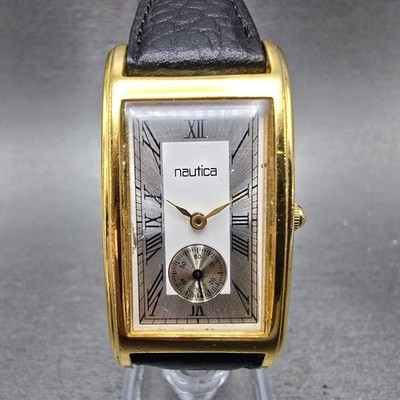 Nautica Watch Men 23mm White Silver Dial Gold Tone Small Seconds New Battery