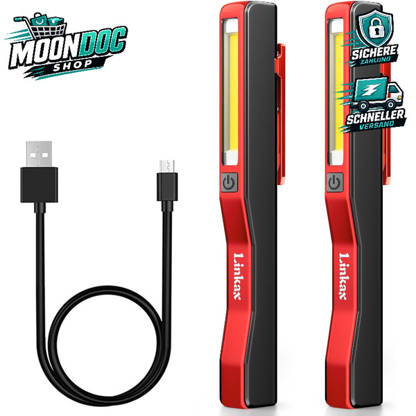 Led Arbeitsleuchte 2 StüCk Aufladbar Cob Handlampe Mit Magnet Clip Werkstatt-image
