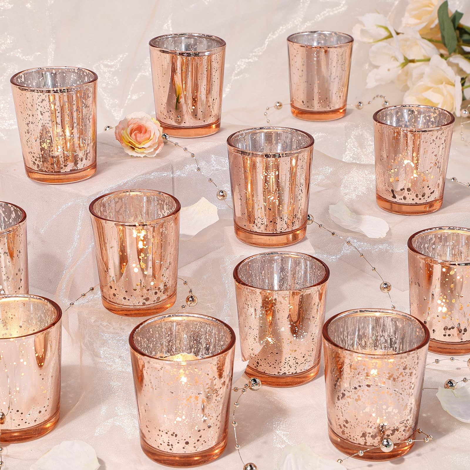 S Set Of 24, Speckled Mercury Rose Gold Candle Holders Fo...