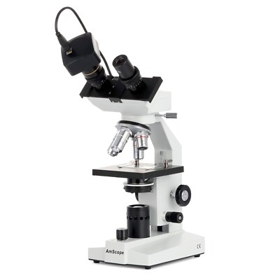 AmScope B100 Series 40X-1600X Binocular Compound LED Microscope + 1.3MP Camera