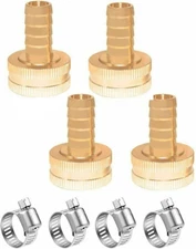 4PCS Garden Hose Connector 1/2" Barb x 3/4" Female GHT Solid Brass Repair Kit