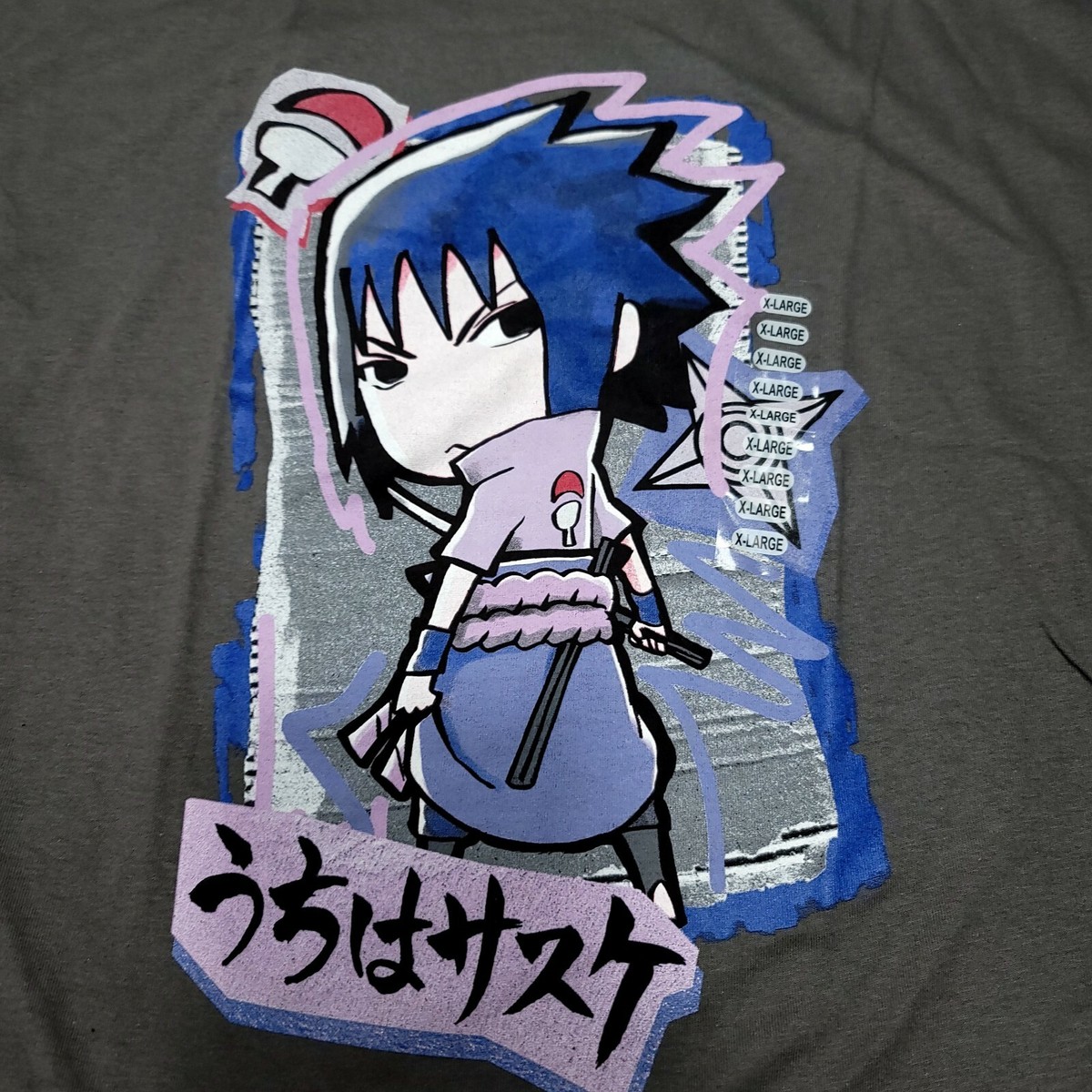 Naruto Anime Men Grey T Shirt XL Chibi Sasuke Uchiha 20th Ripple