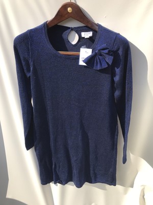 Crown & Ivy Girl's Long Sleeve Blue Sparkly Dress With A Bow Size XL