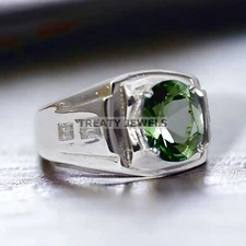 Peridot Oval Cut Gemstone With 925 Sterling Silver Ring For Men's #946