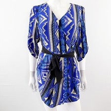 Yumi Kim Aztec Print Mini Dress Medium Blue V-Neck Party Cocktail Clubwear