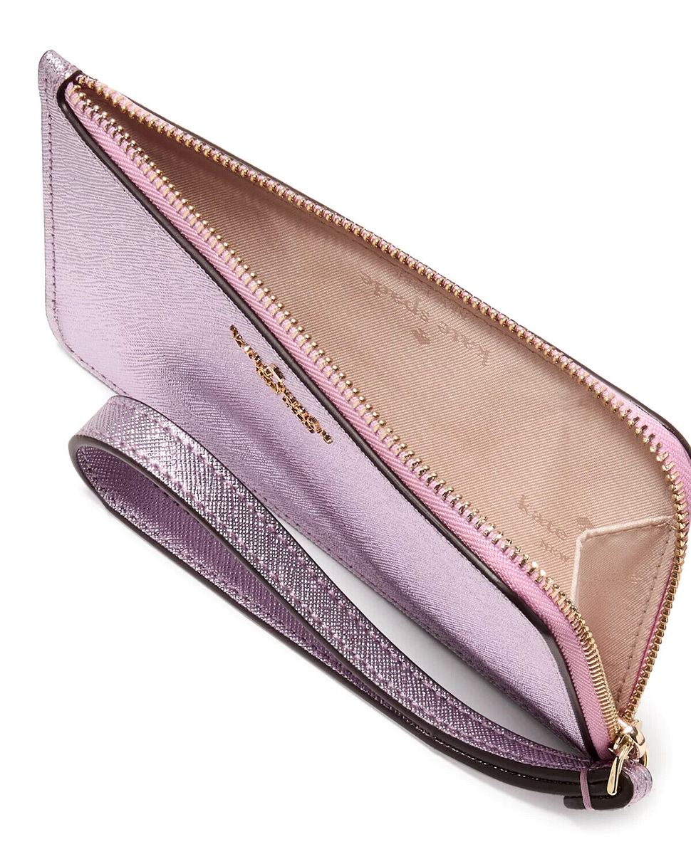 New Kate Spade Lucy Metallic Leather Small L-zip Wristlet Quartz