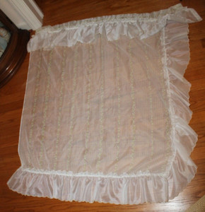 MCM Vtg sheer floral embroidered 8 curtain panels & 4 tie back green accent MCM