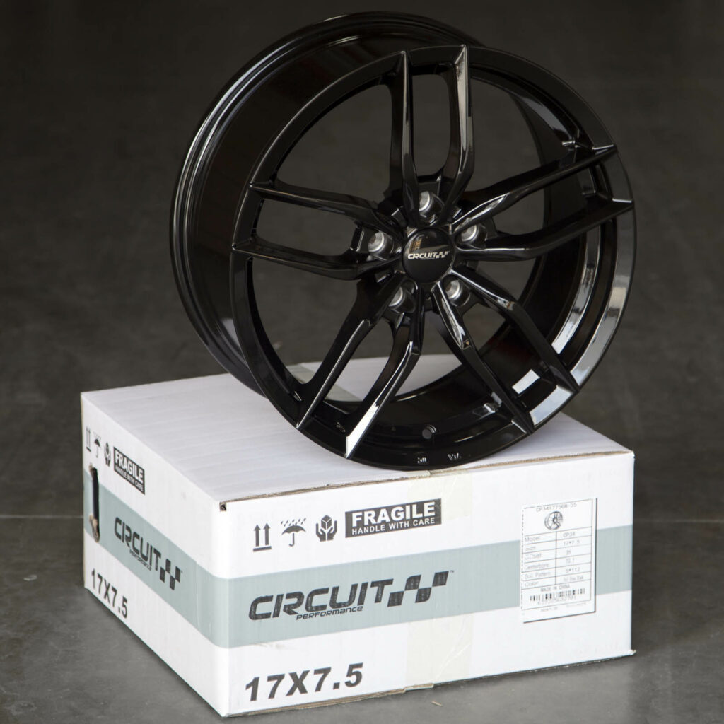 100 4 CIRCUIT CP34 17x7.5 5x112 +35 GLOSS BLACK WHEELS FITS AUDI