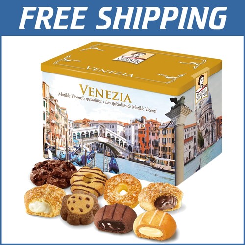 Venezia Gift Tin - 32 oz of 8 Italian Pastries & Crispy Cookies - Elegant Treat