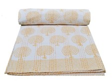 Hand Block Vintage Kantha Indian Handmade Quilt Bedspread Throw Cotton Blanket