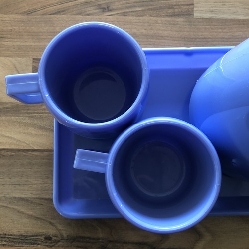 Vintage blau Thermoskanne, Tassen & Serviertablett Set - Retro Wohnwagen, Wohnmobil - Bild 2 von 8
