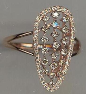 ESTATE .54CT WHITE & MOCHA DIAMOND 14K ROSE GOLD 3D ELONGATED TEAR DROP FUN RING
