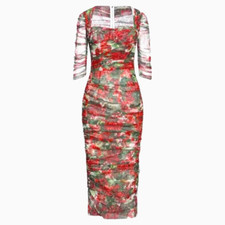 SALE! $8,500 Dolce & Gabbana Italy Red Silk Mesh Floral Dress Size 40-42 US S–M