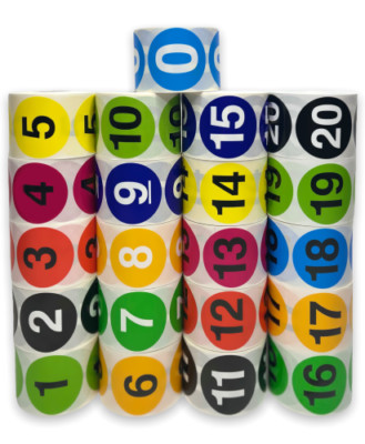 Numbers 1 thru 15 Inventory Control Stickers | 2'' Round | 500 Labels Per Roll