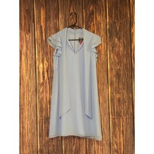 Vince Camuto Dress Womens Light Blue Size 6 Ruffle Sleeve Tie Neck Casual Party