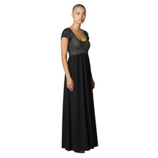 70s Metallic Lurex Empire Waist Maxi Dress Disco Glam Black Gown XS