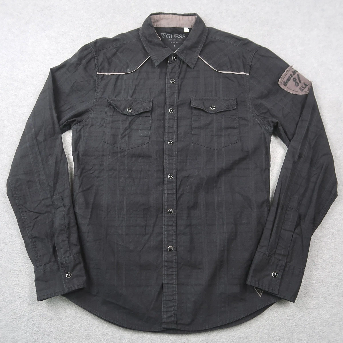 Camisa Guess ajustada para hombre talla S pequeña negra occidental con botones a presión