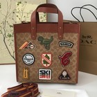 COACH C6846 Field Tote Signature Canvas Patch Leather Shoulder Bag Outlet New