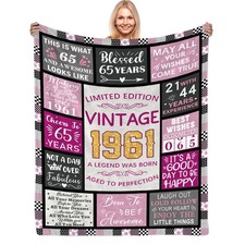 CIUGOIG 65th Birthday Gifts Women, Vintage 1961 Birthday Blanket 50"x60", Funny