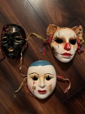 Mardi Gras Hand Painted Porcelain Mask Lot of 3 Wall Hanging
