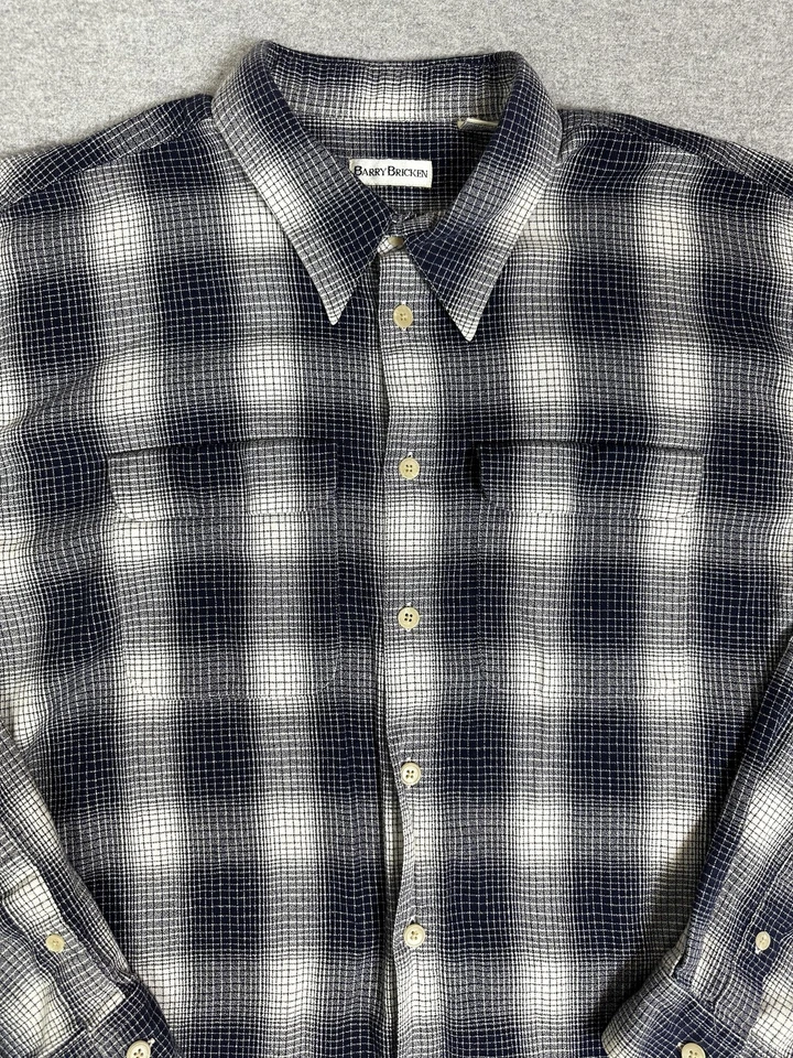 Barry Bricken Shirt Mens XL Blue Plaid Long Sleeve Button Front Cotton Pockets - Image 4 of 4