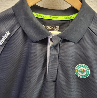 Minnesota Wild Polo Shirt Mens Large Black Reebok Play Dry NHL Hockey Pullover