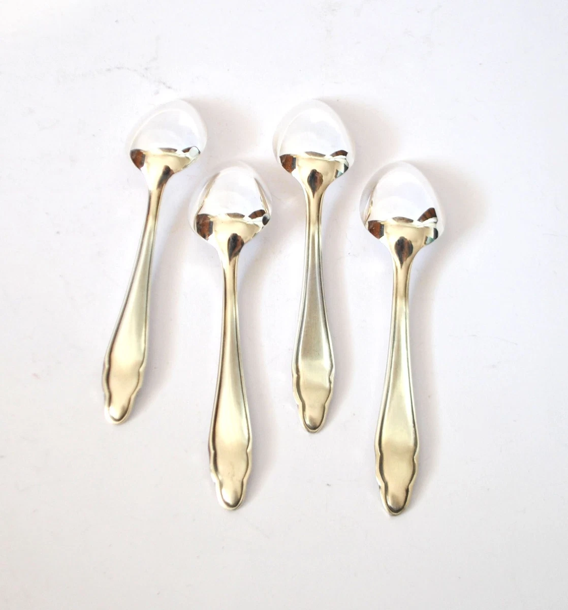 DEETJEN Lot 4 cuillères à moka café en métal argenté DESIGN Moderniste