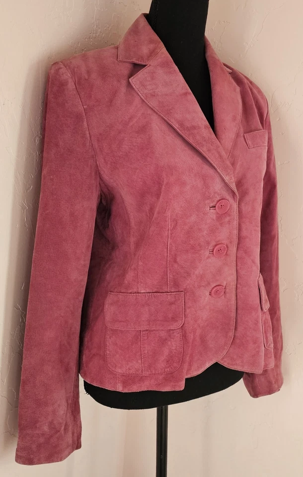Chaqueta de gamuza de cuero rosa para mujer VALERIE STEVENS talla M mediana correr pequeña de colección Foto 2 de 4