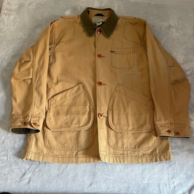 L.L. Bean Vintage Barn Coat Herren XL Beige Canvas Chore Jacke Cordkragen