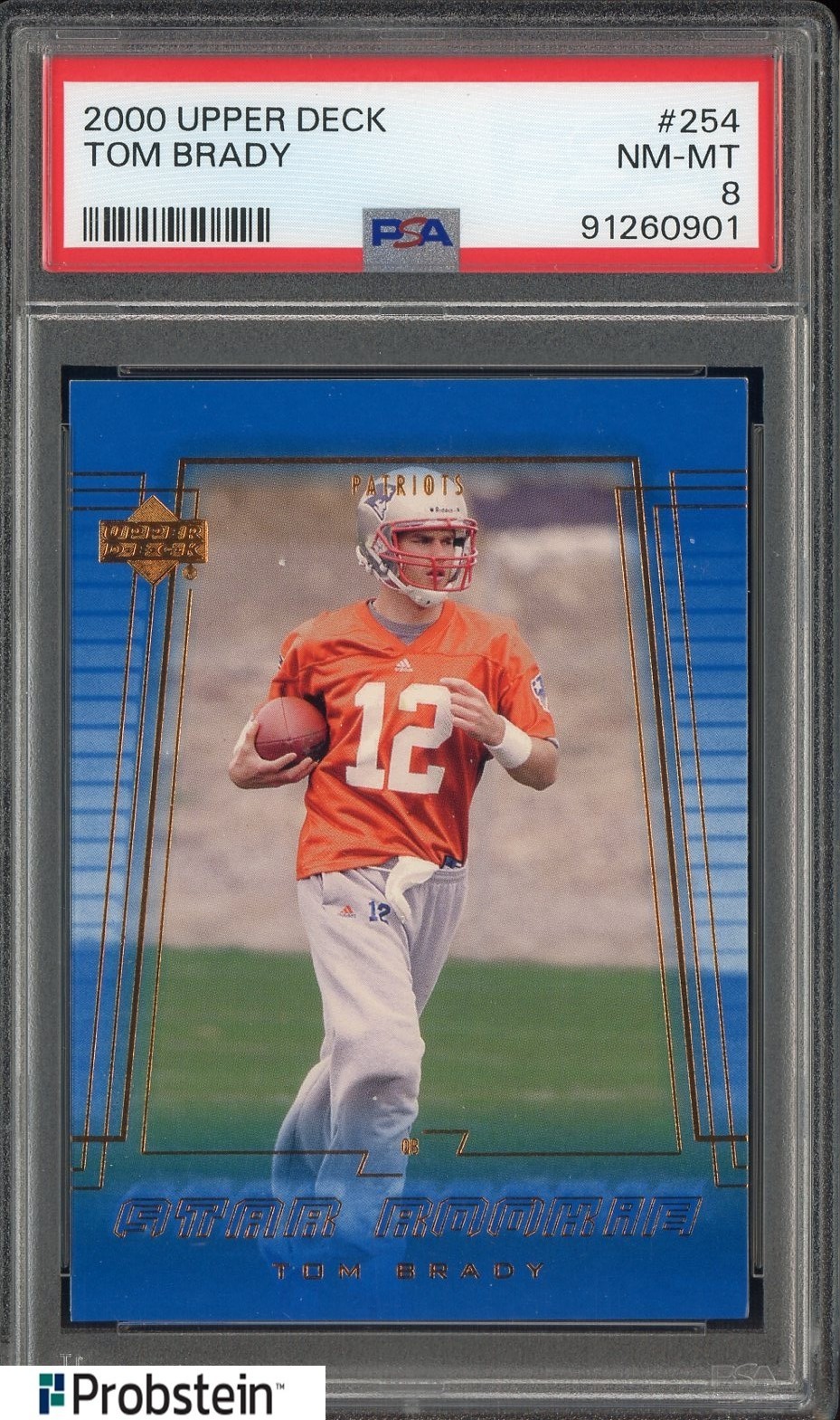 2000 Upper Deck #254 Tom Brady RC Rookie New England Patriots PSA 8 NM-MT view 1