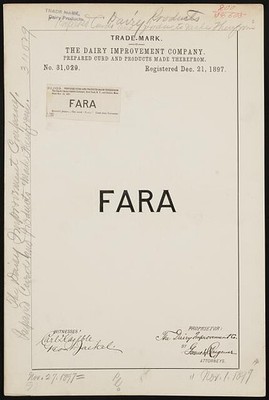 Photo:1897 Dairy Improvement Co FARA Trademark Prepared Curd Registration