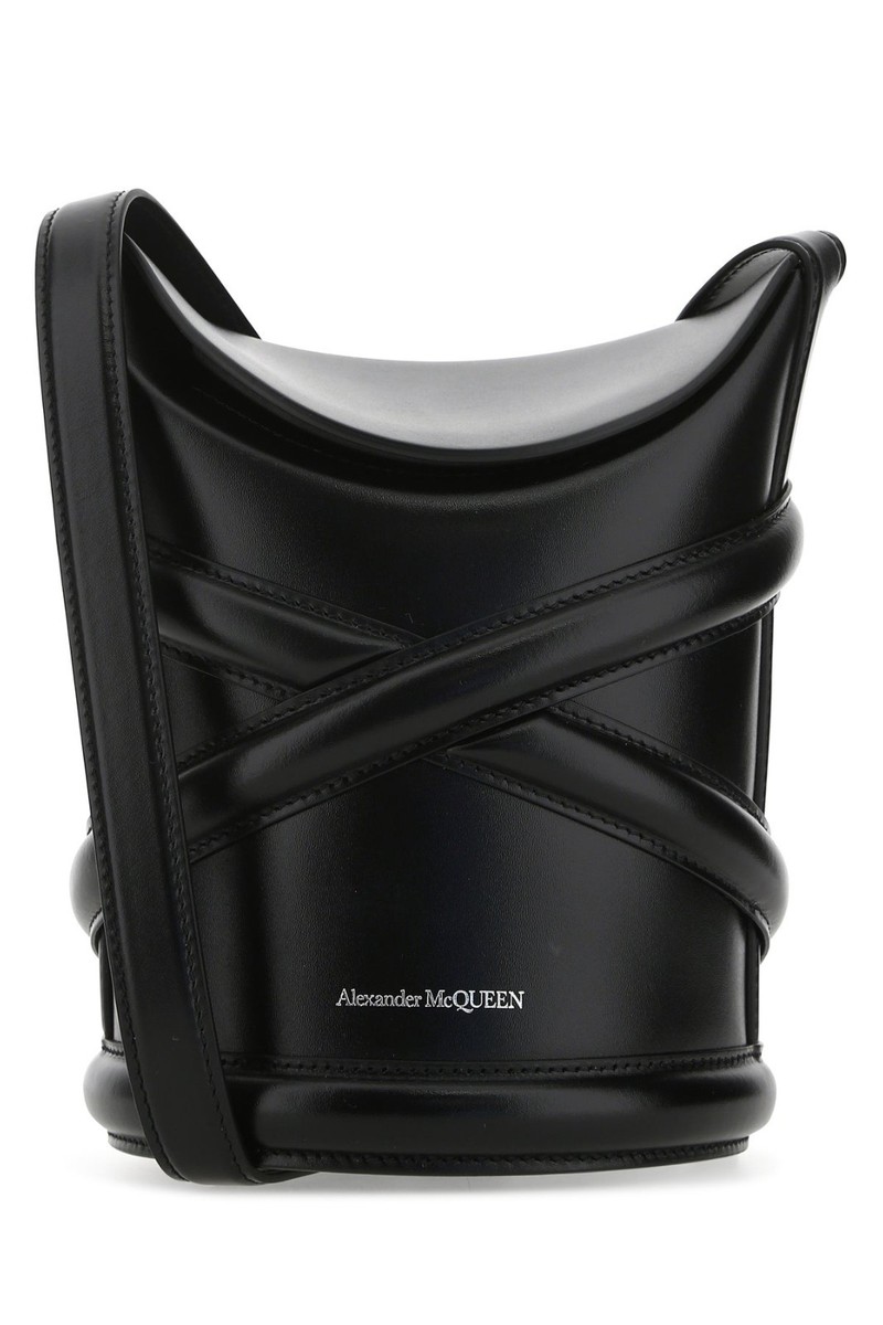 ALEXANDER MCQUEEN The Curve Black Leather Bucket Bag New And
