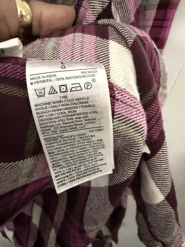 Gap L Purple & White Plaid Flannel Tunic Top Long Sleeve - Image 4 of 4
