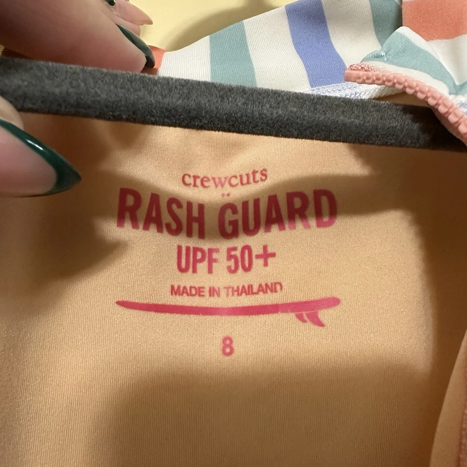 Crewcuts Striped Rash Guard Long Sleeve Swimsuit Girls Size 8 UPF 50+ Pastel - Image 4 of 4