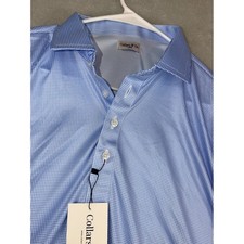 Collars  Co Mens Large Dress Collar Polo Shirt Blue Houndstooth Stretch NWT