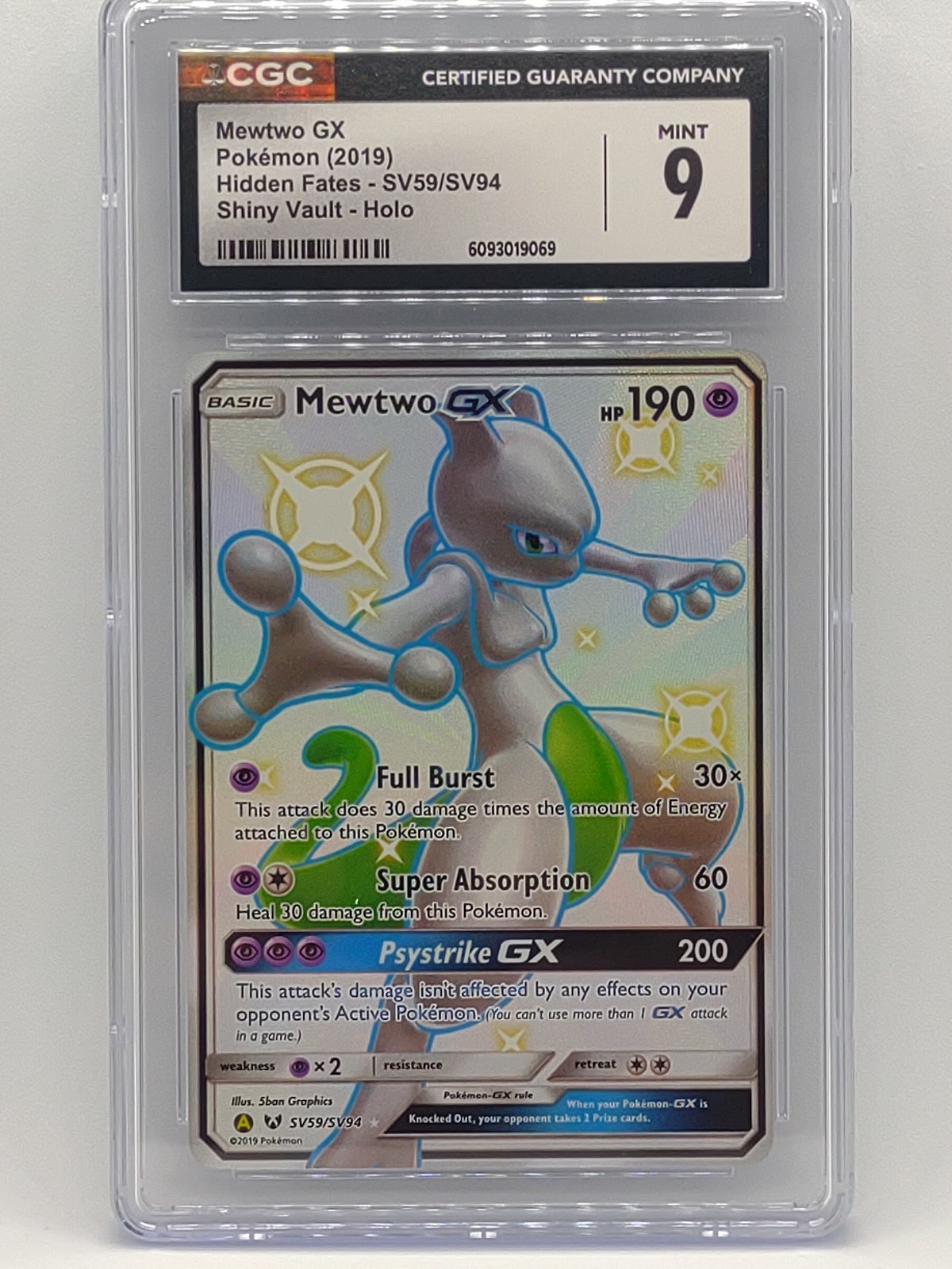 Pokemon 2019 Hidden Fates Mewtwo GX SV59/SV94 Shiny Vault CGC 9 Mint
