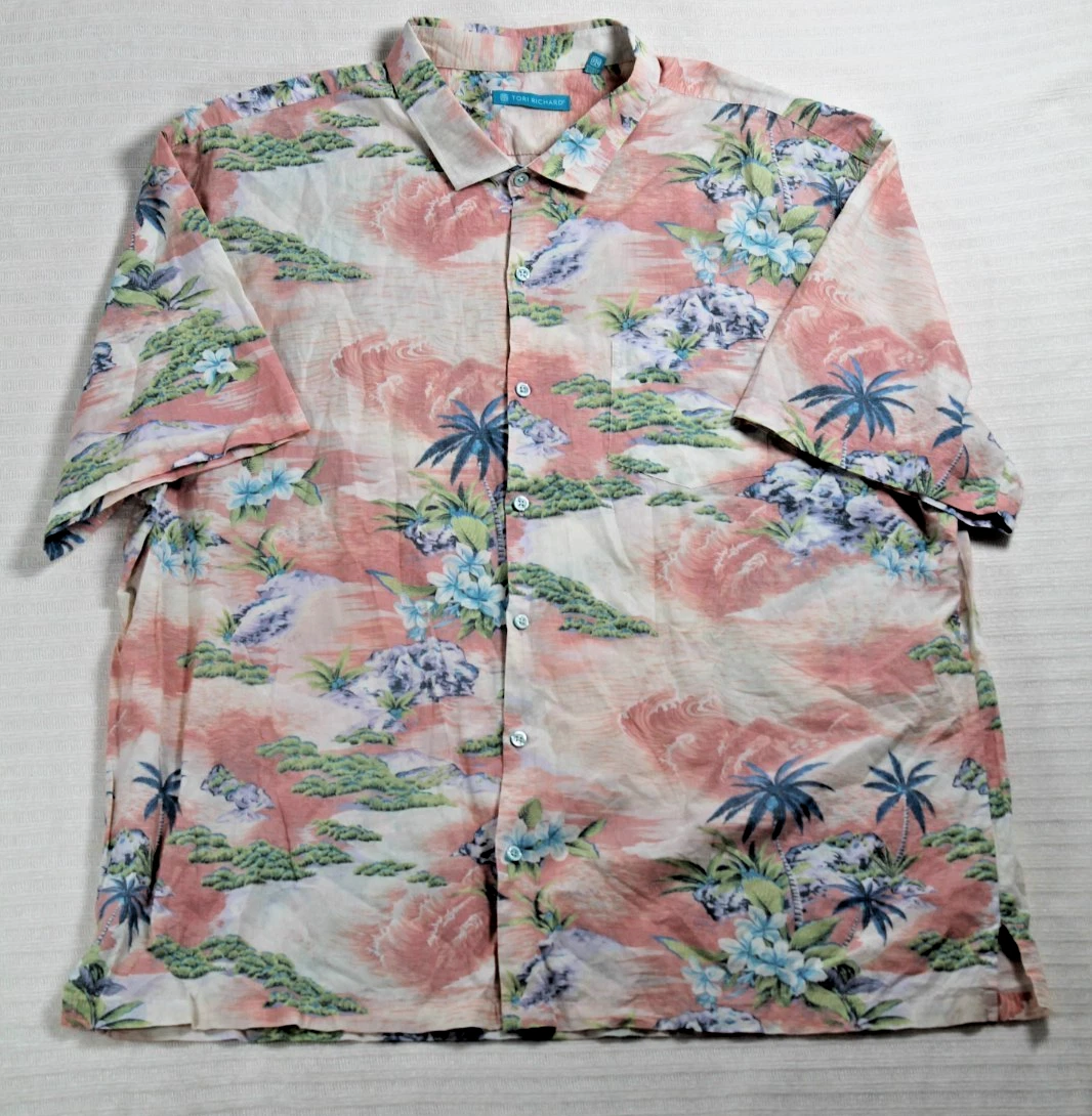 Tori Richard Hawaiian Shirt Mens 3XL Short Sleeve Palm Tree 100% Cotton Lawn