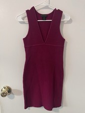New House Of Harlow 1960 Dress Plunge V-Neck Mini Ribbed Bodycon Fuchsia Small