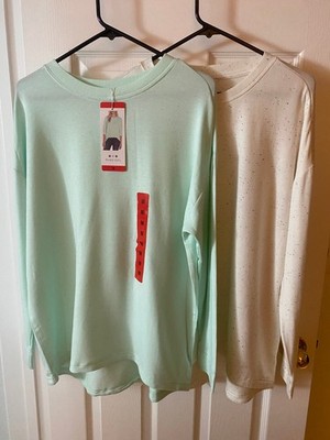 2 Three dots women's long sleeve round neck tops M 1 White+1 Green NWT Free Ship