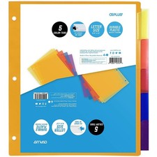 OS Plus 5-Tab 3 Ring Durable Plastic Binder Dividers 2x Space in Tabs 1/3/6 Set