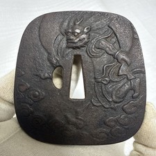 Antique Japanese Iron Tsuba &ndash; Raijin Thunder God Design