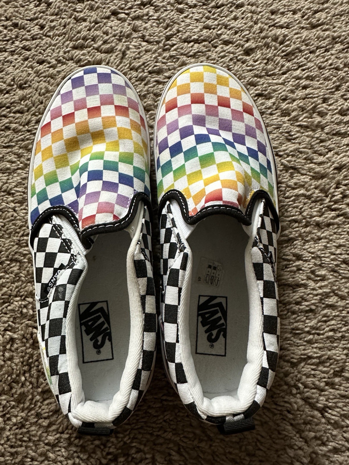 VANS Slip-On Skate Shoes Size 5 Rainbow Checkerboard for Boys Girls