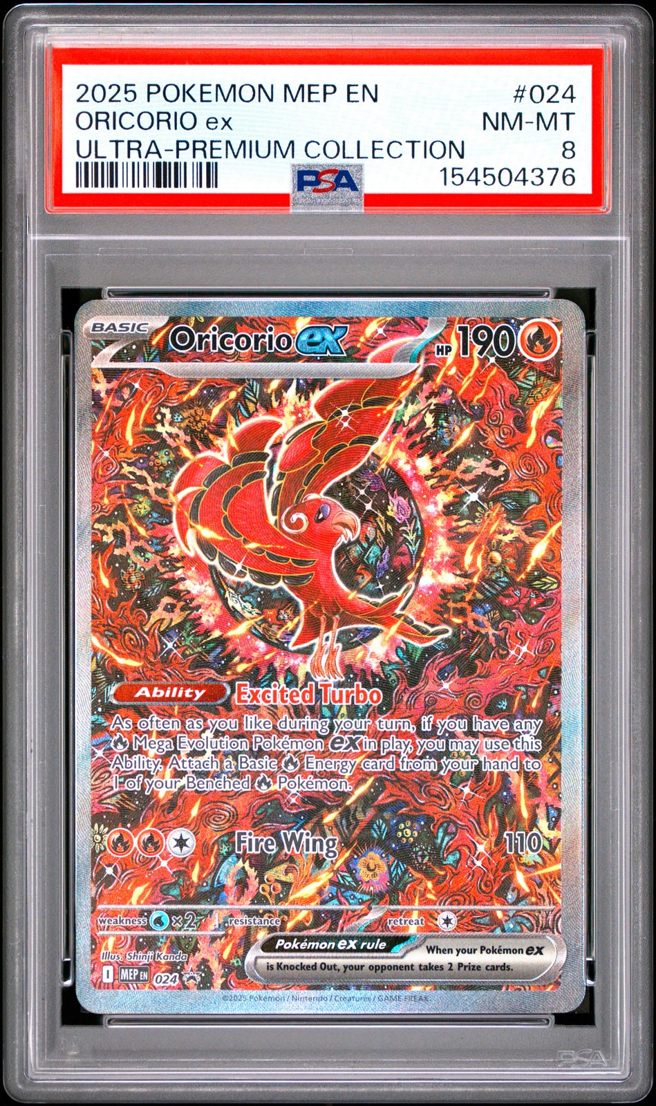 2025 POKEMON MEP EN-ME BLACK STAR PROMO #024 ORICORIO EX PSA 8