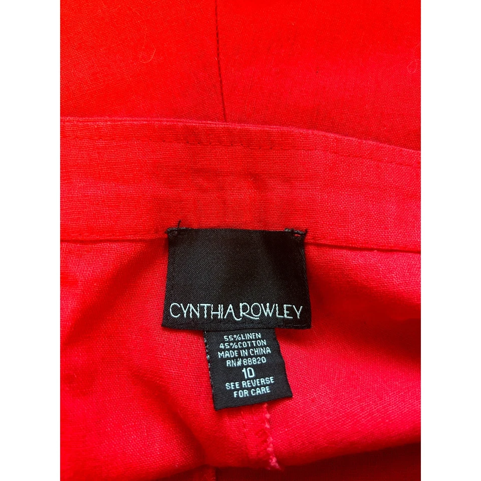 Cynthia Rowley Size 10 Red Linen Blend High-Waisted Sailor Shorts - Image 2 of 4