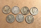 1940 - 1945 Mercury Dimes - 90% Silver - Circulated - Lot (7)
