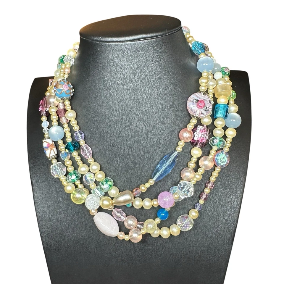 "Collar de cristal con cuentas de pastel de boda italiano vidrio artístico de Murano veneciano ópera 72""" Foto 3 de 4